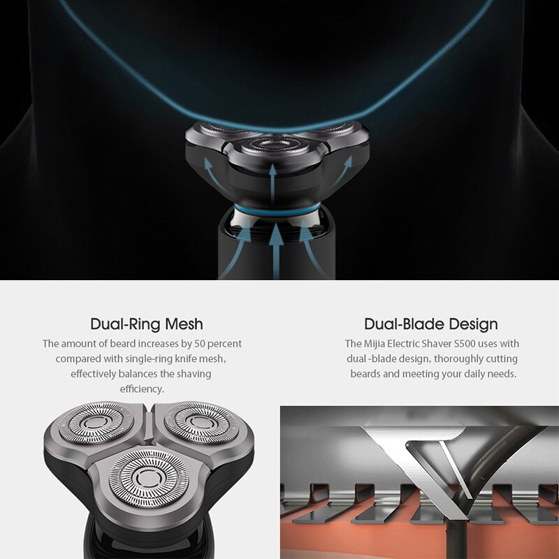 Xiaomi elektrisch scheerapparaat, elektrisch scheerapparaat, baardtrimmer voor heren, oplaadbaar, afwasbaar, 3d koppen, dubbele messen, mijia scheerapparaat 4