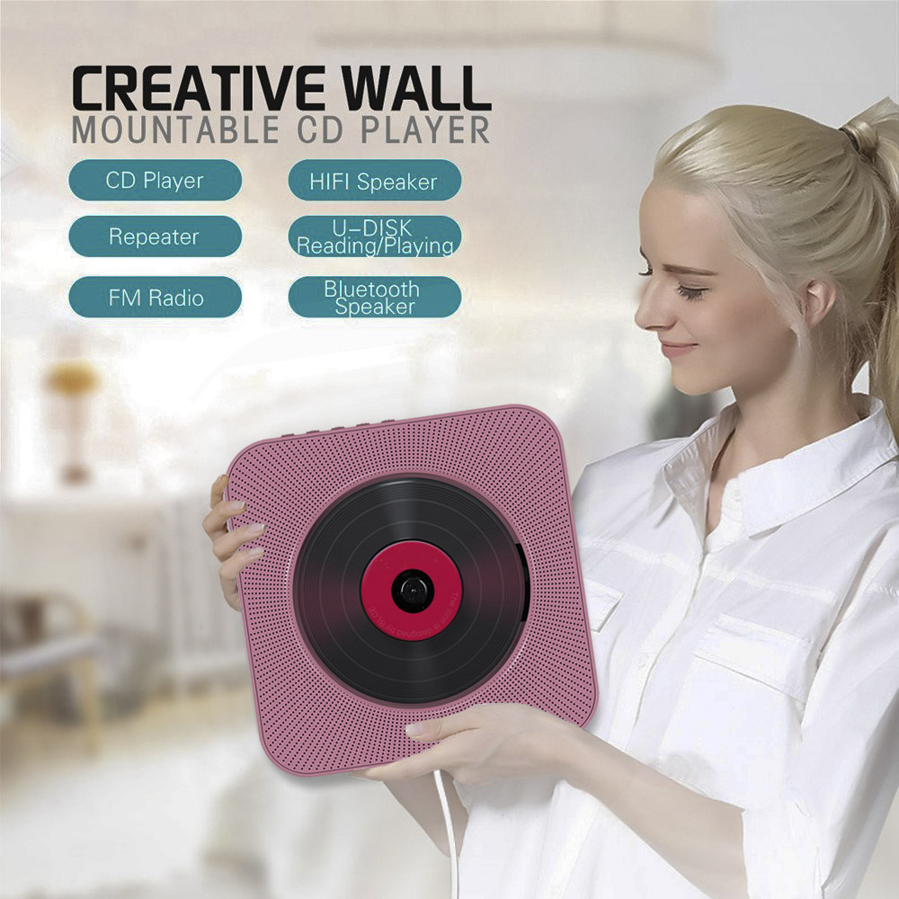 Vægmonteret bluetooth cd-afspiller, trækkontakt med fjernbetjent hifi-højttaler usb-drev afspiller hovedtelefonstik aux input/output