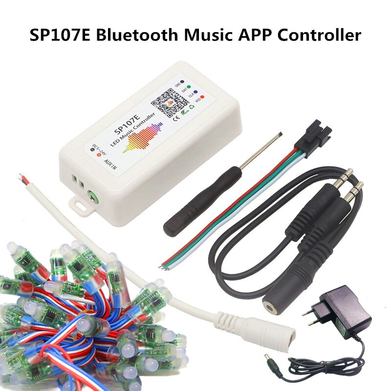 Dc 12v ws2811 fullfarge  ip68 vanntett rgb piksel ledet modul + bluetooth / wifi / musikk fjernkontroll appkontroller  + 12v 1a adapter: Sp107e bluetooth