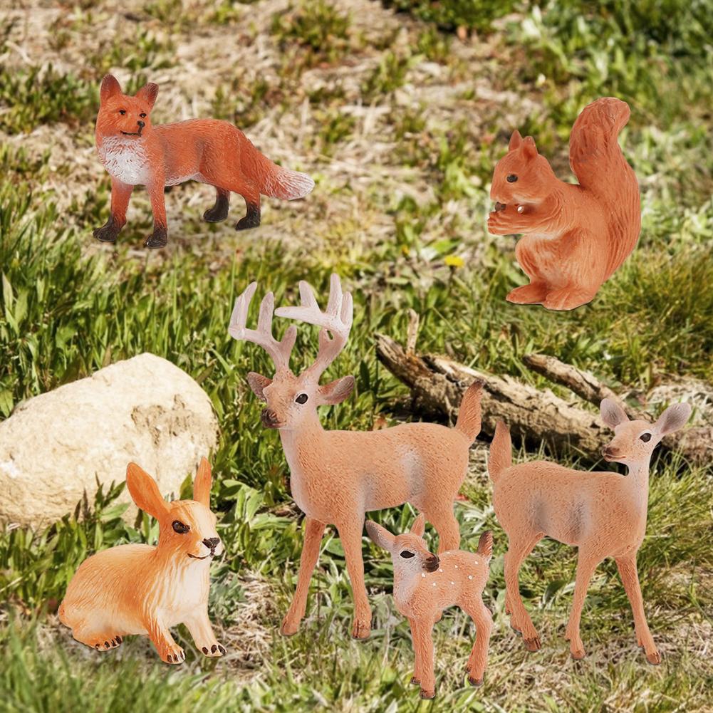 6 Piece Realistic Animal Figurines Vinyl Wild Educational Animal Learning Toy Set Plastic Jungle Animals Toys Set with Deer Rab