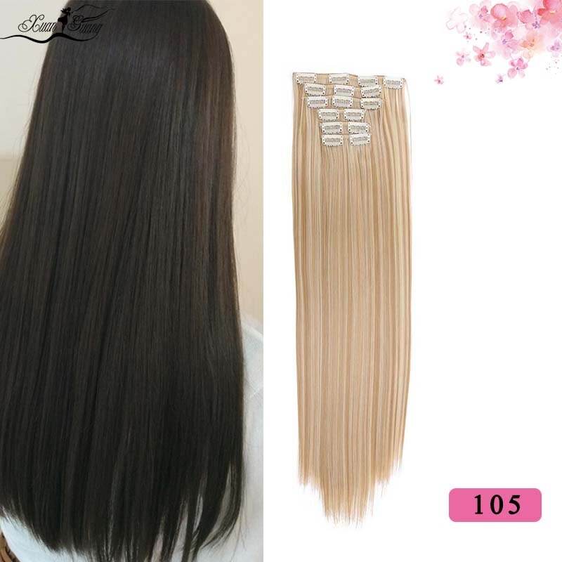 Dianqi Haar Clip In Synthetische Hair Extensions 22 Inch Steil Haar Clips Voor Vrouwen Pure Kleur Hoge Temperatuur Fiber: 105