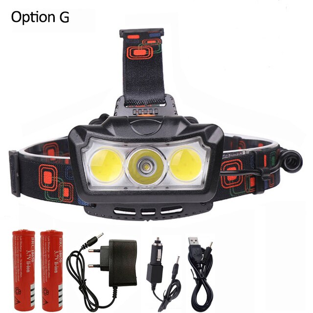 Super Heldere Led Koplamp T6 + 2COB Led Koplamp Koplamp Waterdichte Zaklamp Lanterna Hoofd Licht Gebruik 2*18650 batterij Voor Camping: Option G