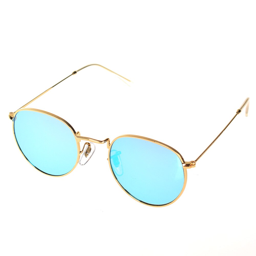 Cat eye vintage mærke rose guld spejl solbriller til kvinder metal reflekterende flad linse solbriller: Blå