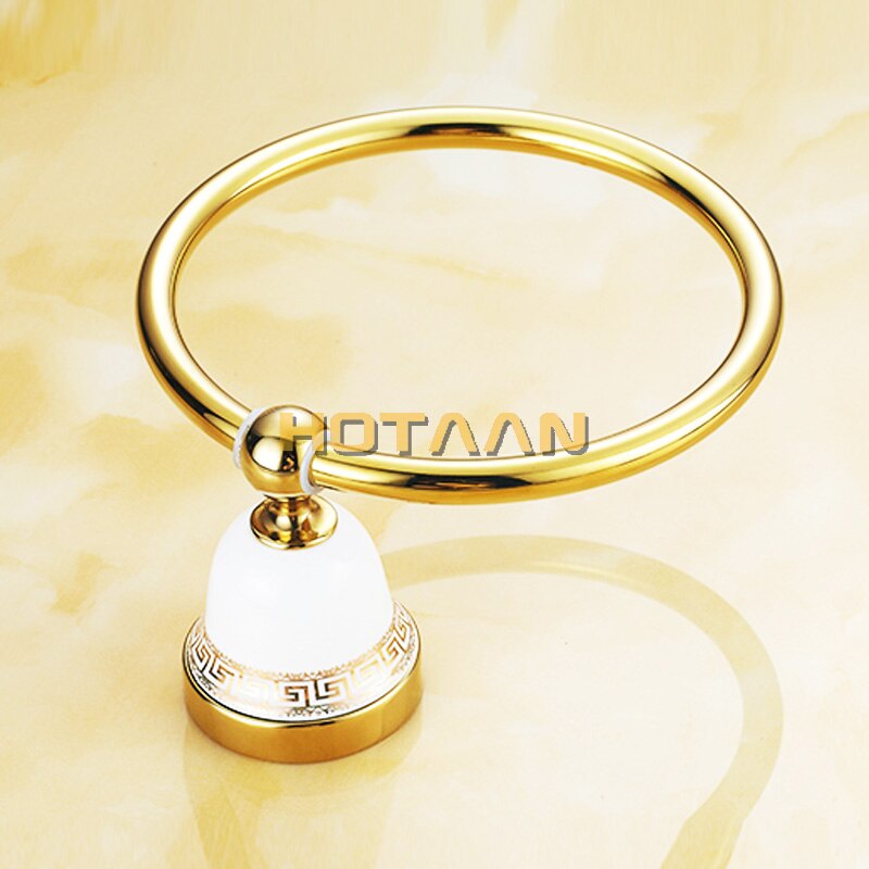 Solid Brass Gold Finished Round Towel Ring,ceramic base Bathroom Accessories Towel Holder,Towel rack YT-12791-B