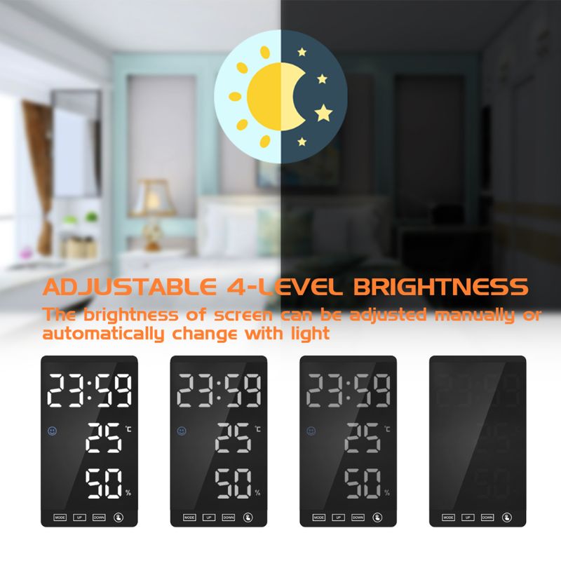 LED Digital Time Alarm Clock Night Light Thermometer Hygrometer Display