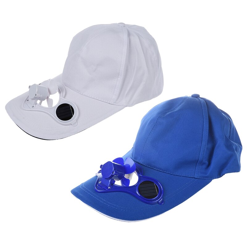 2 Stuks Zomer Outdoor Solar Sun Power Hat Cap Cooling Cool Fan Voor Golf Baseball Sport-Wit & Blauw