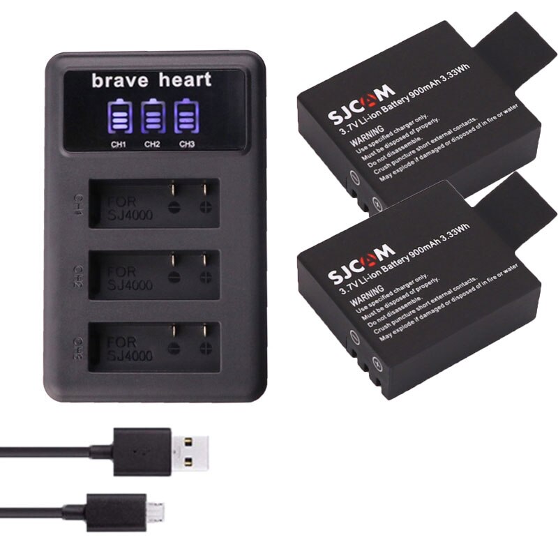 4X SJCAM Sj4000 batería + 3 lotes LCD cargador para SJCAM SJ4000 SJ5000 SJ6000 SJ8000 EKEN 4K H8 H9 GIT-LB101 GIT PG900 1050 SJ M10: chagrer and 2battery