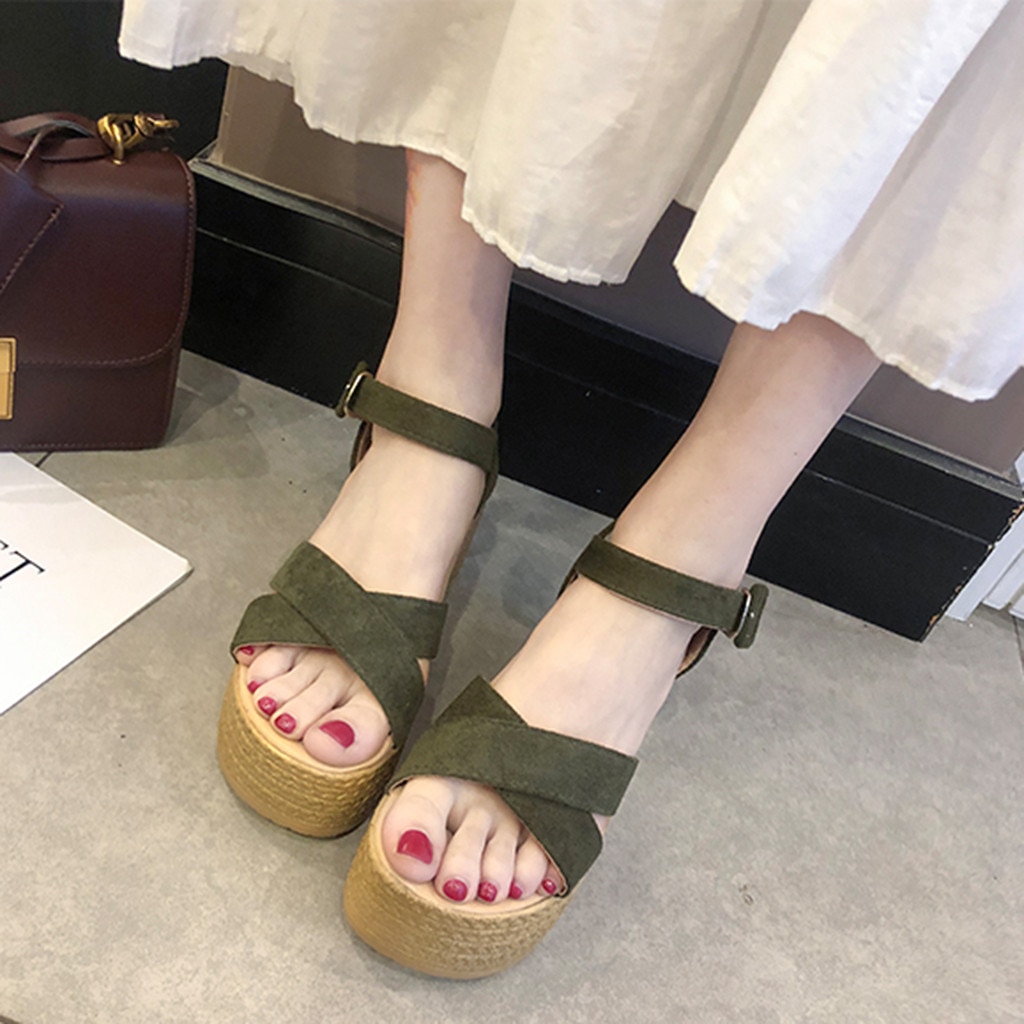 Décontracté Compensées Bout Ouvert chaussures Peep Toe Sandales femme à talons hauts plate-forme sandale décontractée boucle sandalia feminina sem salto # G30