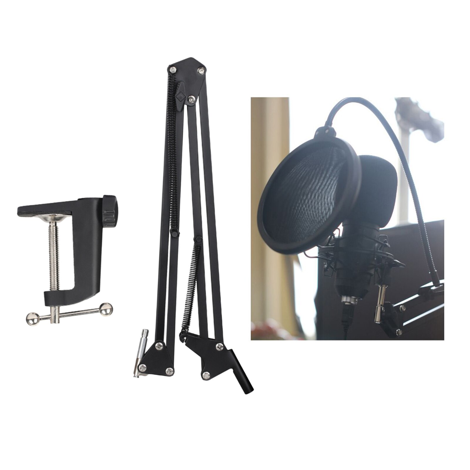 Extendable Mic Microphone Holders Boom Arm Stand Table Clamp