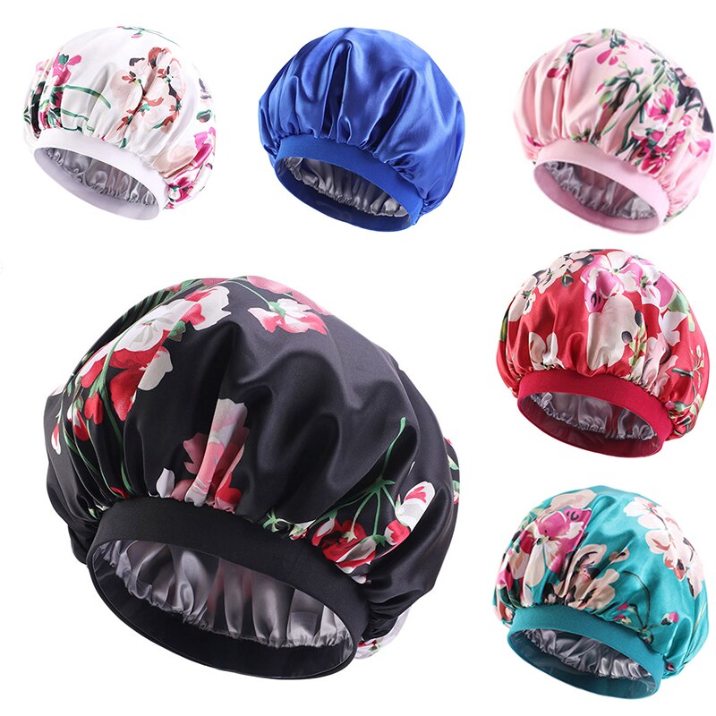 Oversized Double-layer Shower Cap, Stretch Wide-brimmed Satin Night Cap, Turban Cap
