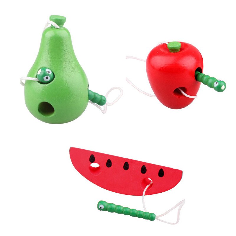 Kids Educatief Speelgoed Fun Houten Speelgoed Worm Eet Fruit Appel Peer Vroeg Leren Onderwijs Baby Speelgoed