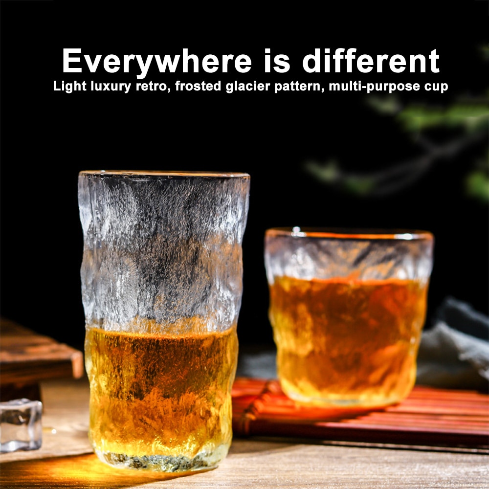 300ml/380ml Glacier Pattern Glass Water Cup Ins Whiskey Wind Beer Juice Glass Mug Tea Milk Coffee Water Cup Bar Drinkware
