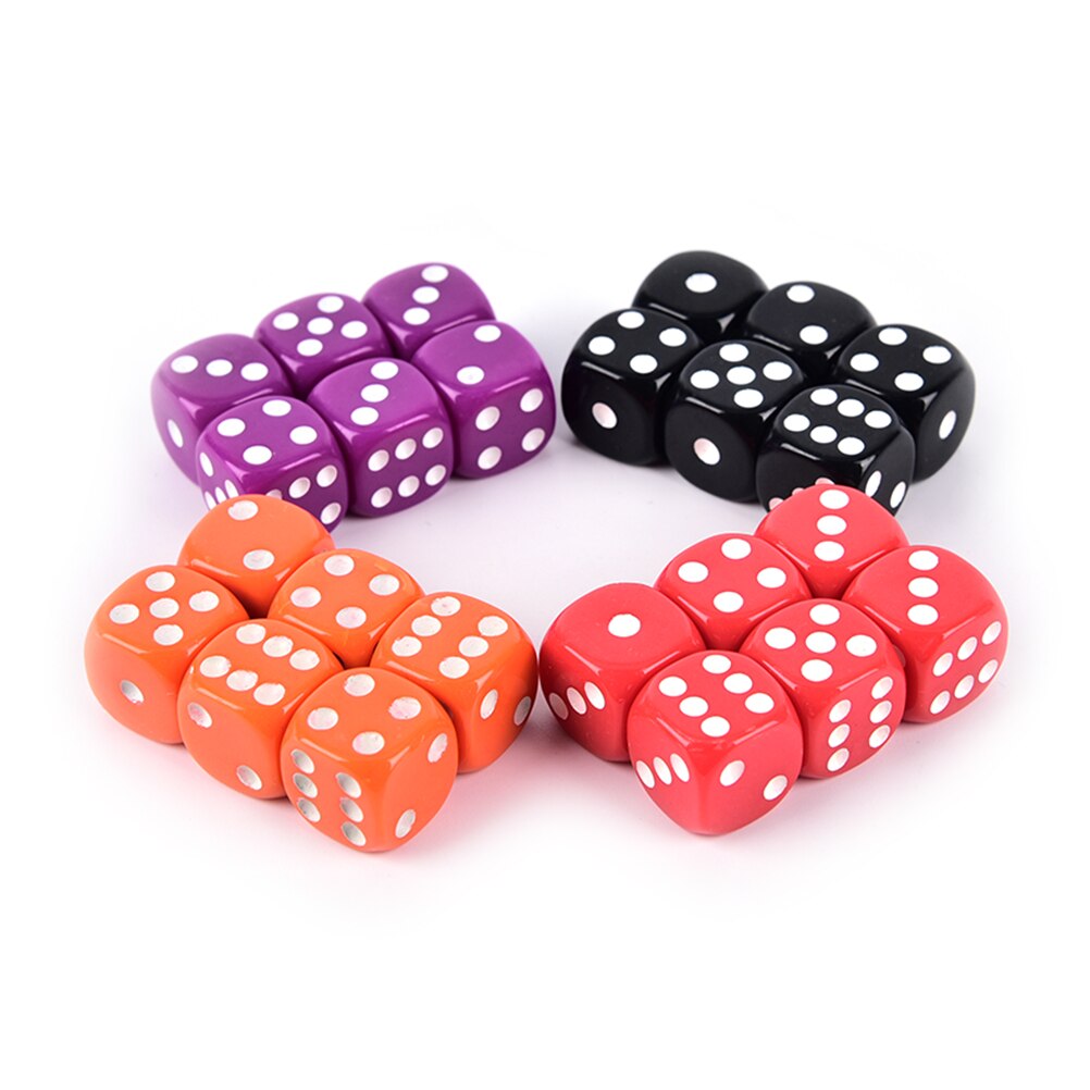 6 pces 16mm cubos arredondados cantos quatro-cor transparente dados boardgame beber jogo de dados digitais gobling