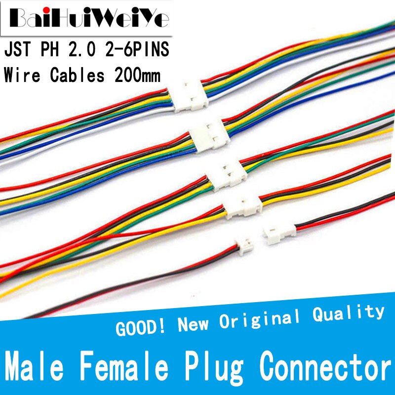 20PCS 10 Pair Micro JST PH 2.0 MM 2P 3P 4P 5P 6PIN Male Female Plug Connector With Wire Cables terminal 200mm 26AWG 20CM