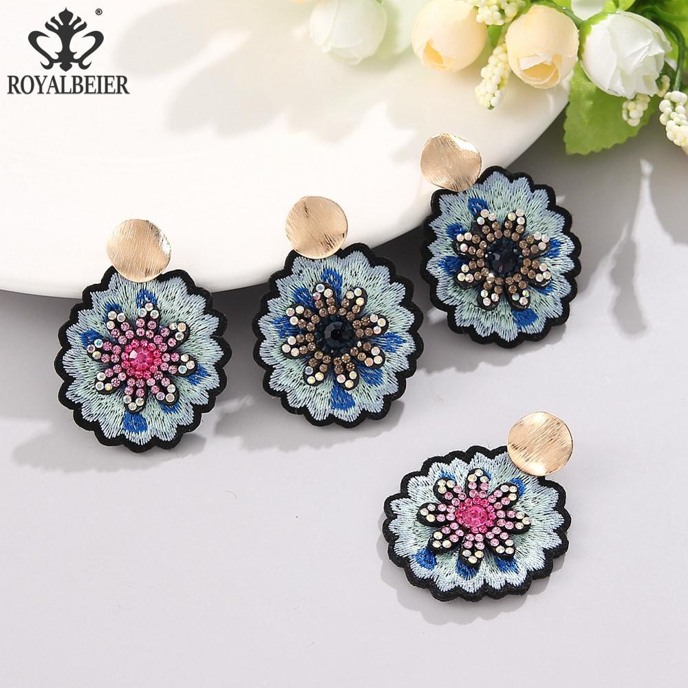 ROYALBEIER Trendy Beads Earrings for Women Girl Handmade Flower Statement Earrings Jewelry Party