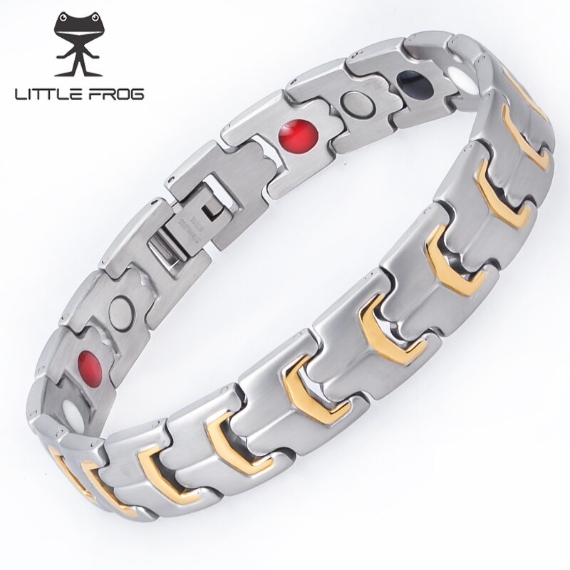 LITTLE FROG Charm Bracelet Men Magnetic FIR Healing Bracelets Bangles Homme Stainless Steel Silver Gold Accessories Link Chain