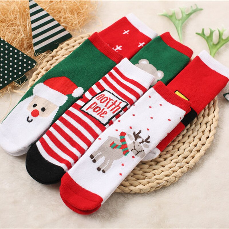 1 coppia Cotone di Inverno di Autunno Del bambino Delle Ragazze Dei Ragazzi Bambini Calzini E Calzettoni Bambini calze di Spugna Fiocco di Neve alce Babbo natale Regalo Di Natale Orso Roba