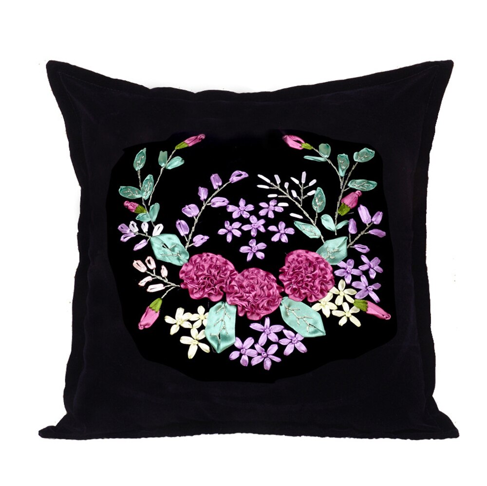 Flower Patterns Hand Embroidery Pillow Case Pillowcase DIY Ribbon Stitch Kit Supplies Decorative Arts Reduced Pressure Pastime: 6025