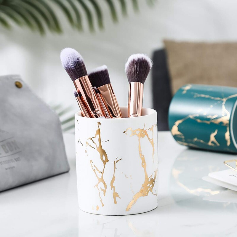 Pen Holder, Stand for Desk Marble Pattern Pencil Cup for Girls Kids Durable Ceramic Desk Organizer Makeup Brush Holder perfect G