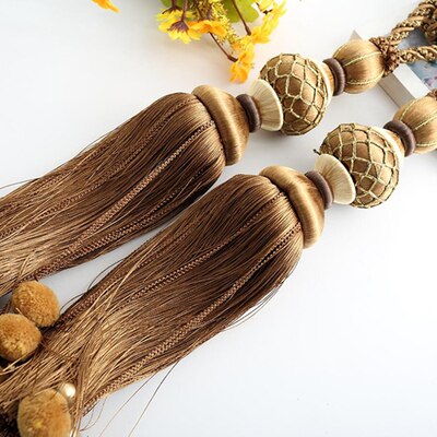 Embrasses de rideaux à Pompons, 2 pièces, cordes à franges, boules de ceinture suspendues, boucle de rideau, fermoir, accessoires: Coffee