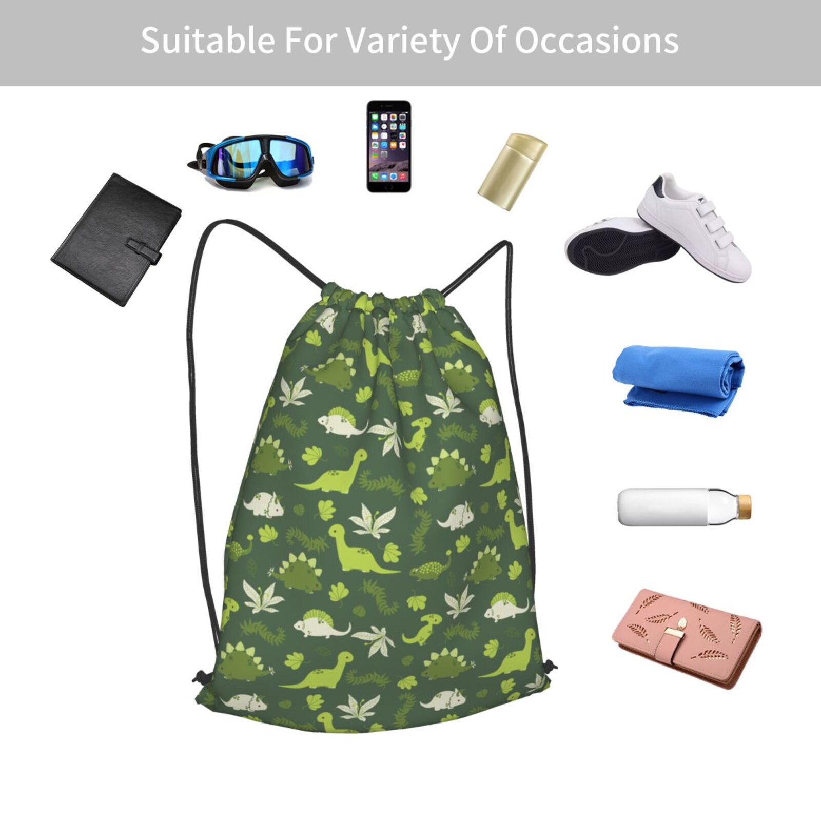 Cute Cartoon Dinosaur Pattern Drawstring Backpack Bag Cinch Bag Sports Bag Size 42cm*50cm