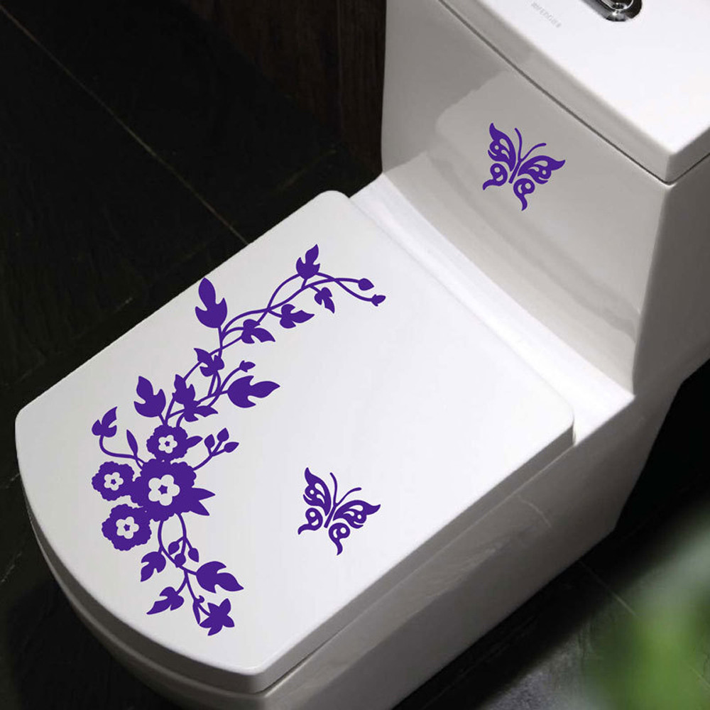 Wc Sticker Wc Sticker Bloem Toiletbril Muursticker Badkamer Decoratie Decals Decor Vlinder Mural Badkamer Muursticker: Purple