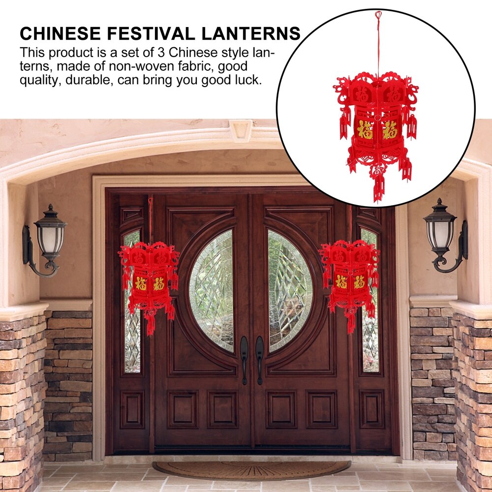3Pcs Chinese Festival Lantern Nice Fine Fu Character Lantern Chinese Year Decoration Non-woven Lantern
