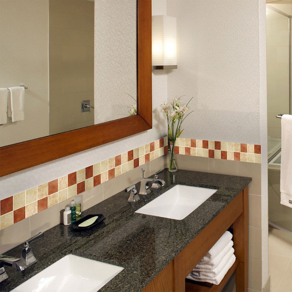 18pcs Self-adhesive Bathroom Kitchen Decor Home Wall 3D Tile Stickerfloor Tiles Stickers Waterproof Cenefa Adhesiva Cocina