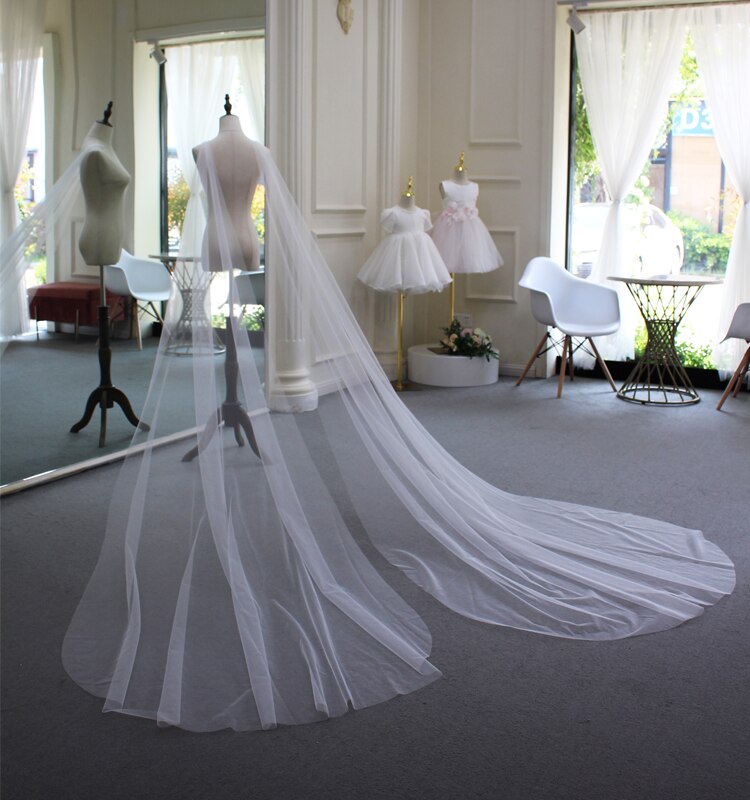 Lange Trein Chiffon Trouwjurk Cape Lange Wit Ivoor Bruiloft Jasje Bolero Schouder Cape Bridal Wrap