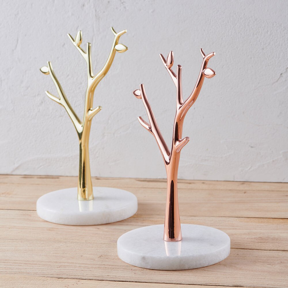 Árbol de joyería de mármol moderno, soporte de collar dorado, soporte de joyería para collares y anillos, organizador de joyas