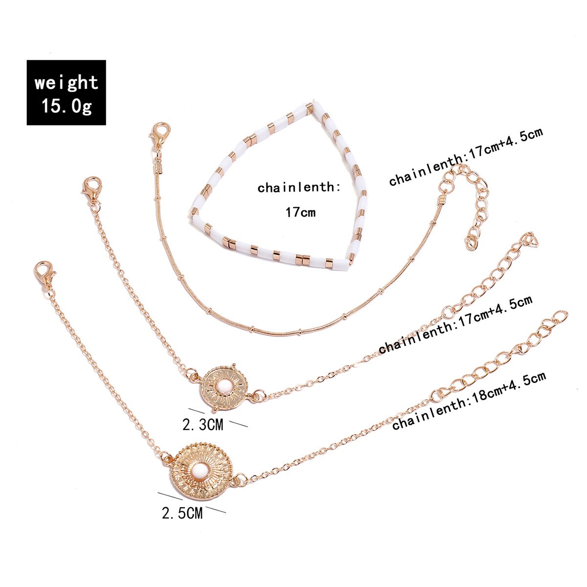 jewelry with gold resin rhinestone sun flower clip bead chain white square elastic bracelet 4 piece set
