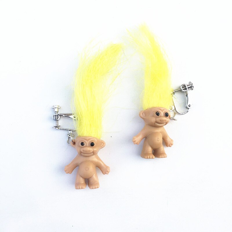 Retro Crazy Doll Statement Earrings Cute Ugly Baby Dangle Earrings Multicolor Hair Weird Doll Women Jewelry: Yellow clip