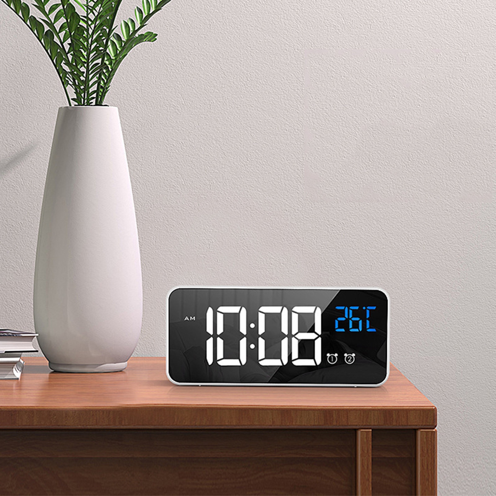LED Mirror Alarm Clock Sound-Activated Clock Rechargeable Bedside Music Clock Multiple wake-up music#55