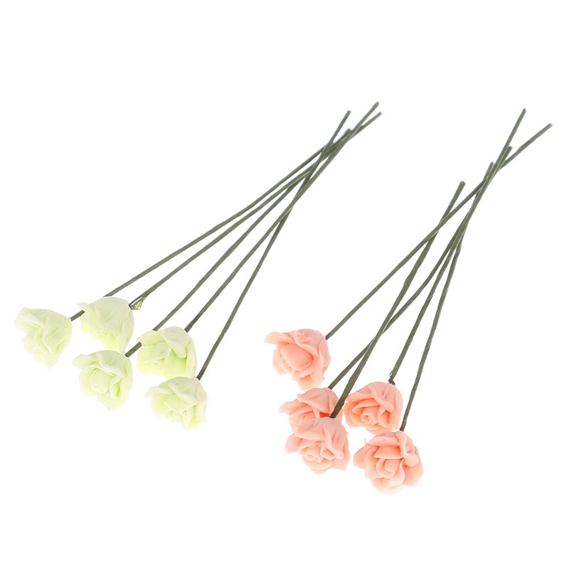 5Pcs 1:12 Dollhouse Miniatuur Simulatie Planten Multi-Kleur Rose Bloemen Model Meubels Home Garden Decor Accessoires