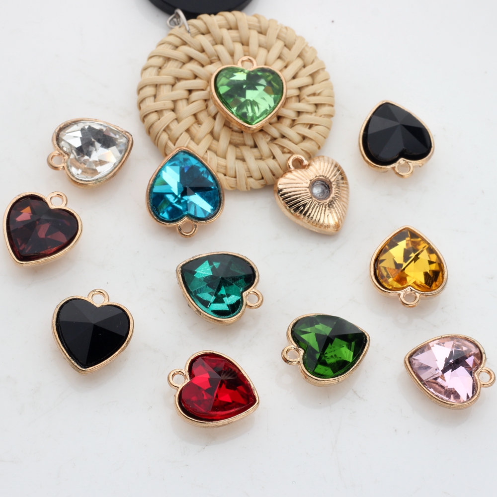 Goud Legering Kleurrijke Crystal Kleine Harten Charms 8 Stks/partij 16*14 Mm Diy Ketting Oorbellen Armband Accessoires