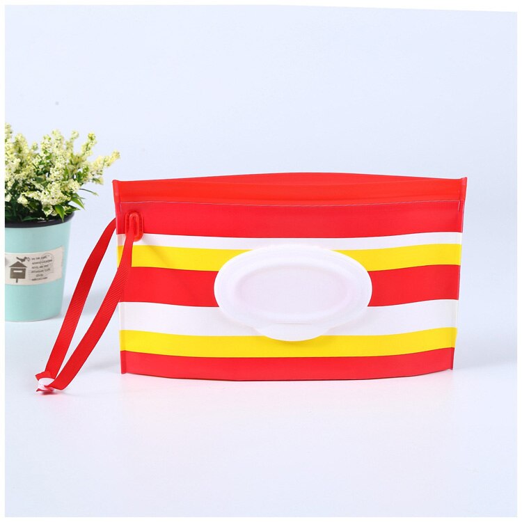 Natte Doekjes Tas Clamshell Cosmetische Pouch Clutch en Schoon dragen Snap-strap Doekjes Container Doekjes Milieuvriendelijke Tissue dozen: red yellow