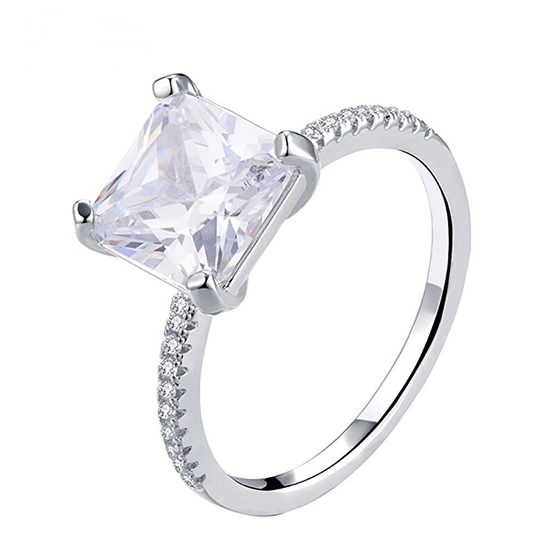 Chamfer Square 8*8MM Mystic Fire Rainbow Topaz Ring for Women Silver Rings Anniversary Jewelry Valentines Day: 10 / white