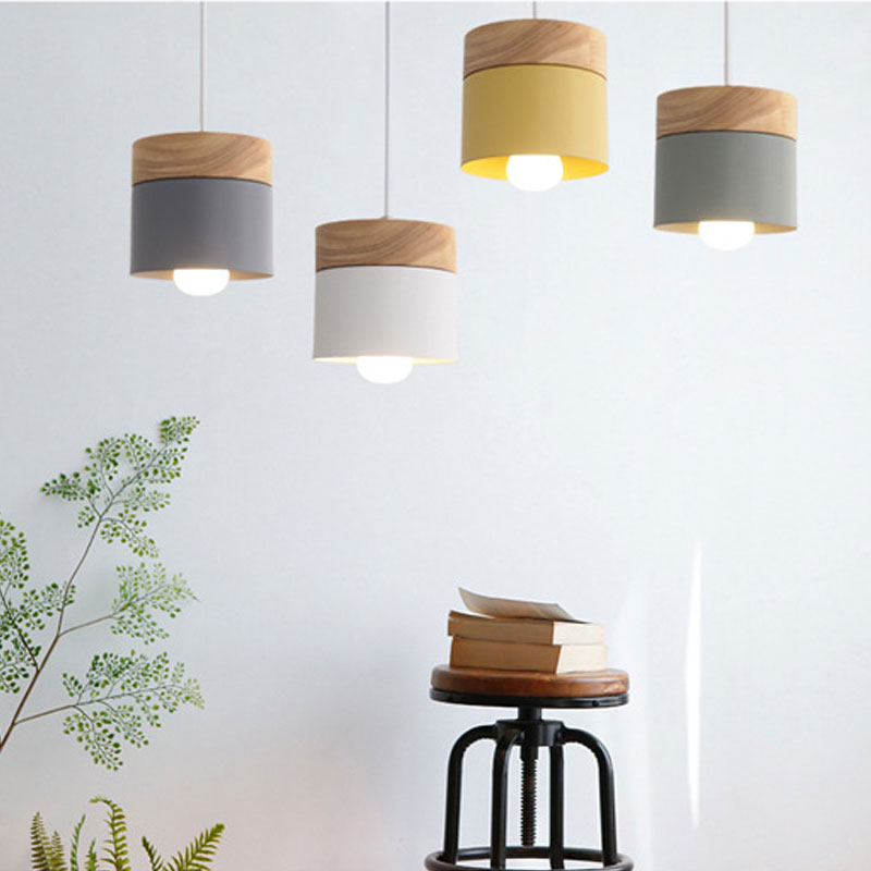 Nordisk enkelhed led  e27 pendel moderne macaron hængelamper hjem forbedring jern og træ dekoration pendel lampe