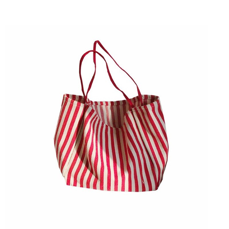 Large Korean Women Shoulder Bag Classic Vintage Stripe Single Canvas Shoulder Bag Cotton Cloth Tote Bag Street Handbags