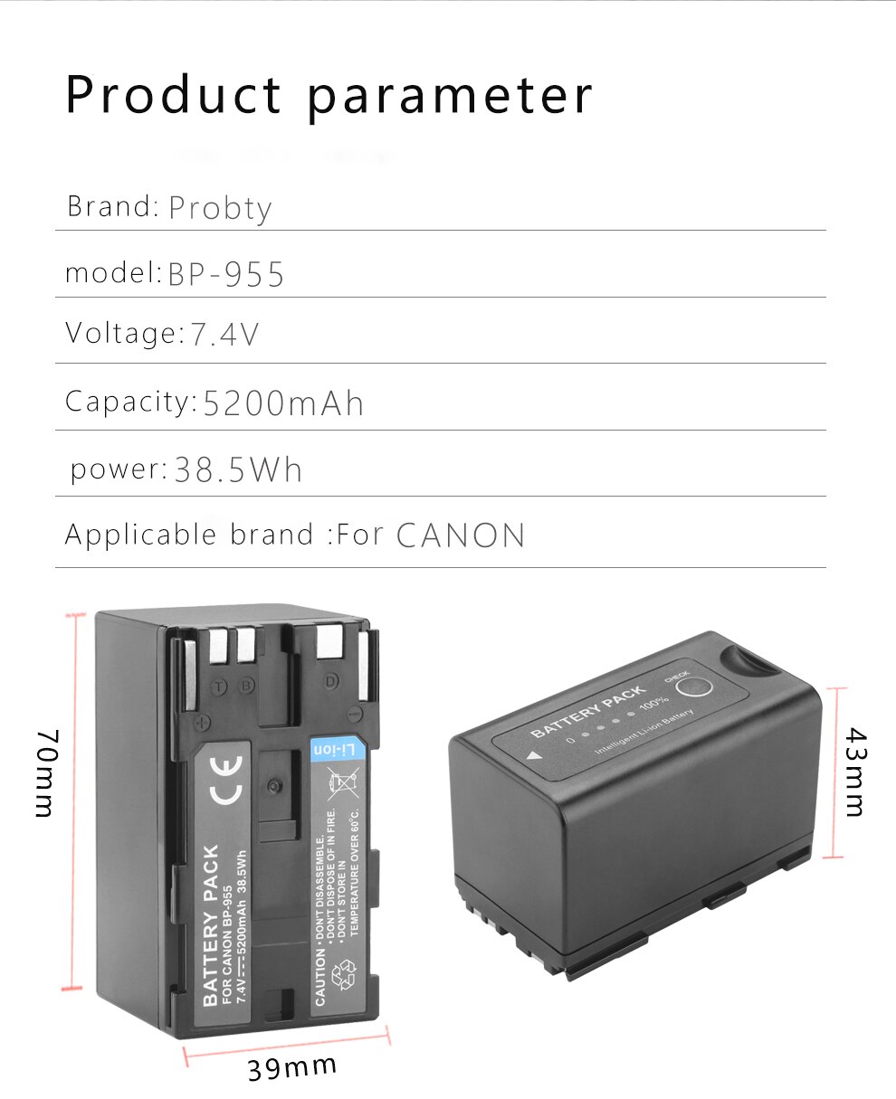 1 Pc 5200mAh BP-955 BP955 Battery For Canon GL2 XF100 XF105 XF300 XF305 XH A1 XL1 XL1S XL2 XM2