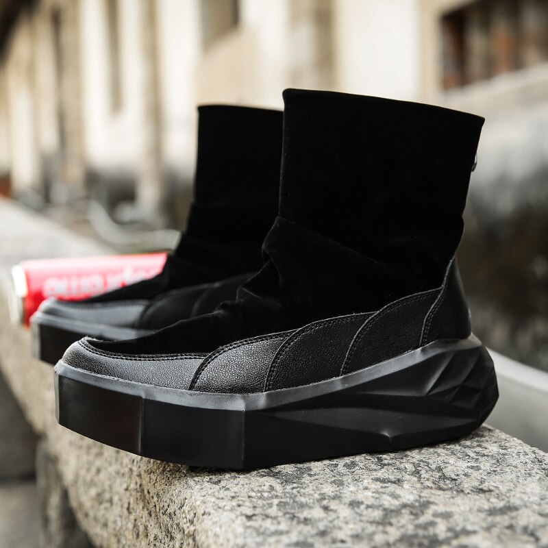 Hoge Top Platform Laarzen Mannen Rits Casual Schoenen Zwart Warme Slip Op Snowboots Mannen Comfortabele Winter Mannen Suède laarzen Botines