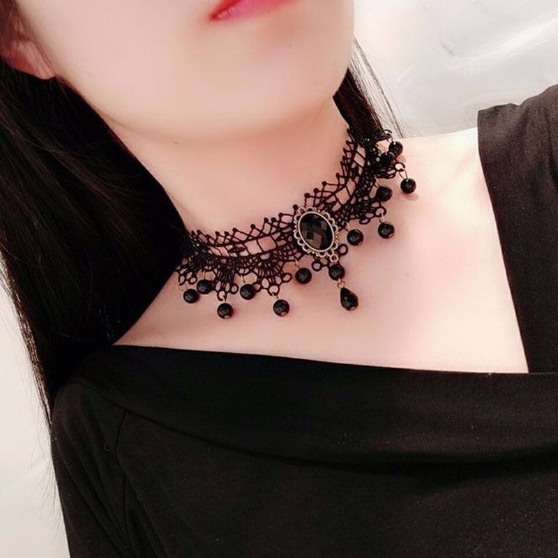 Rose Bloem Kralen Kwastje Mode Fluwelen Choker Voor Vrouwen Vintage Sexy Kant Ketting Meisje Hals Sieraden Accessoires: D