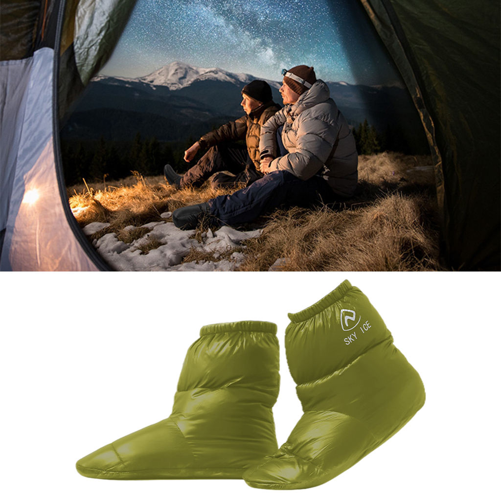 Par de zapatillas de plumón de pato, zapatos, botas, calzado para acampar, cubierta de pies, calentador, antideslizante e impermeable: Green L