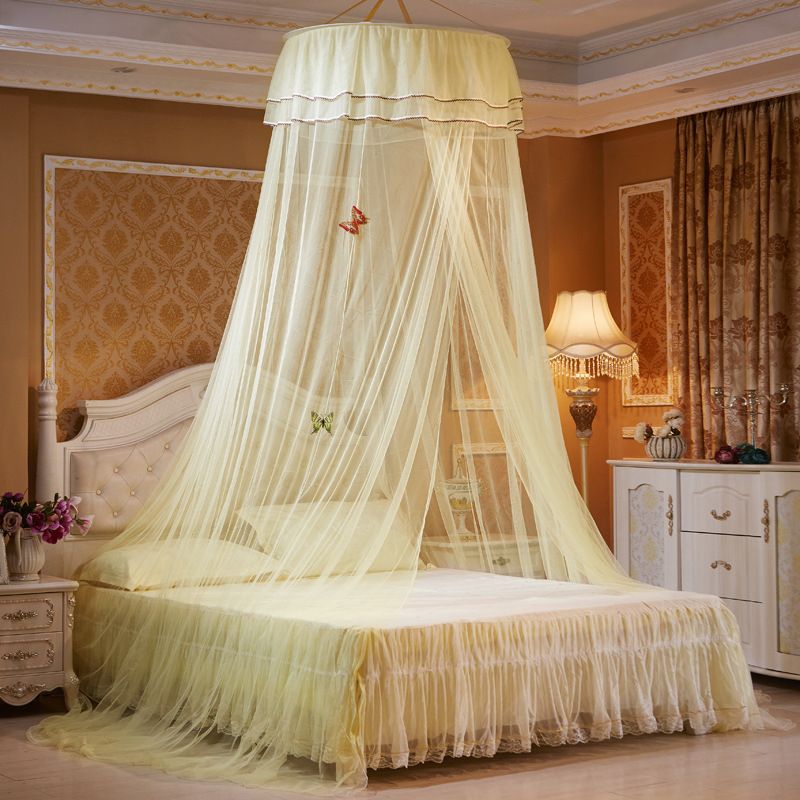 Suitable for Bed Width 1.2m-1.8m Hung Dome Mosquito Tent Student Mosquito Net Princess Round Mosquito Net Full Bed Frame: Yellow
