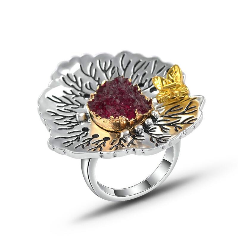 Neue Vintage Böhmischen Aussage Schmuck Rot Blau Kristall Große Blume Schmetterling Ringe für Frauen Engagement Hochzeit Party Ringe