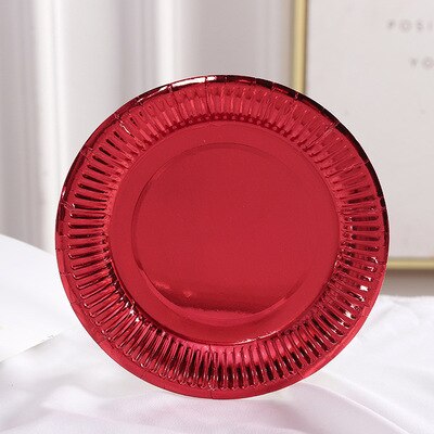 Plato de papel dorado y plateado desechable, suministros de , bandeja de papel para , cena y pastel, 7 y 9 pulgadas, 50 unids/paquete: Rojo / 50pcs   7 inch