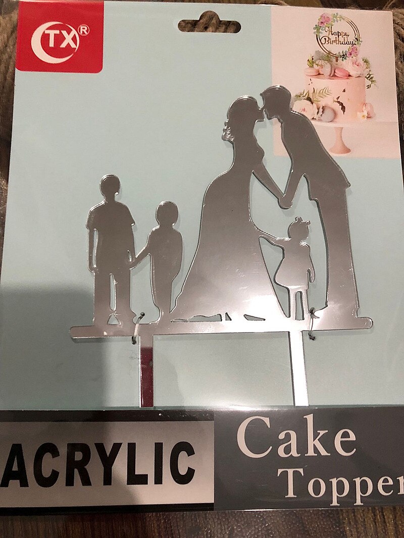 Familie stil kage topper familie silhuet bryllup kage topper brud og brudgom par topper bryllup, jubilæum indretning: Spejl sølv