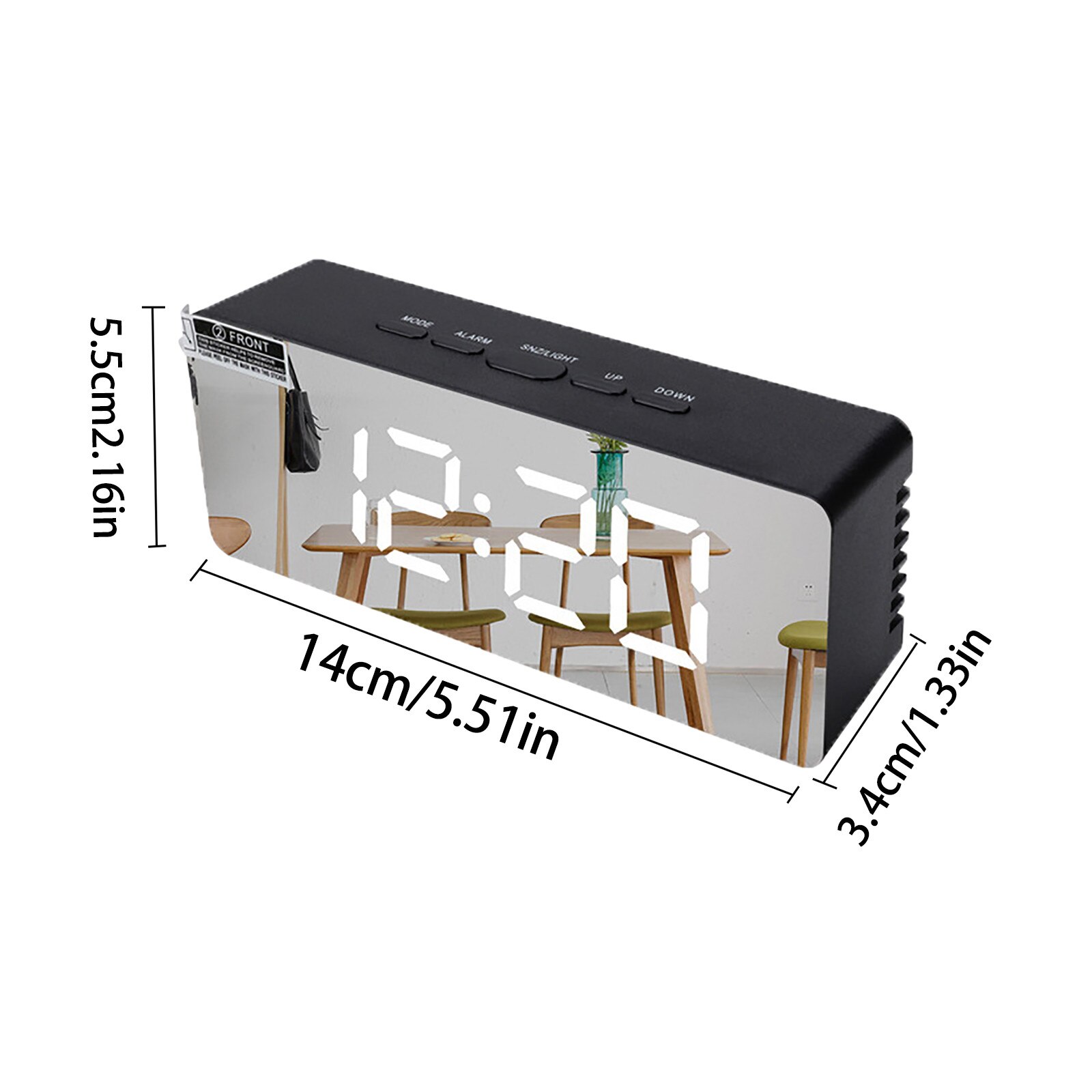 Termómetro de reloj de despertador con efecto espejo y luz LED, pantalla Digital, temperatura regulable por USB, modo nocturno, función de memoria de luz, Reloj de escritorio