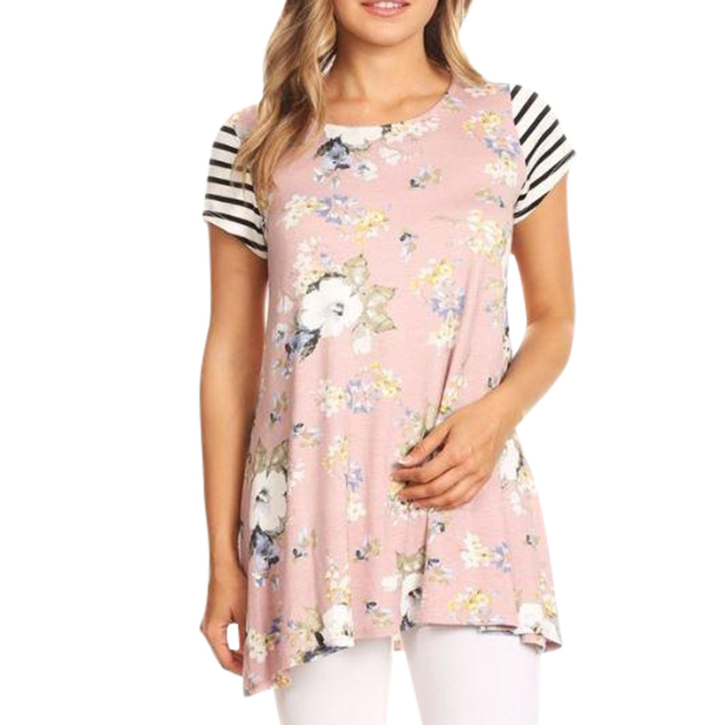 Umstandsbluse damen lockere lässige kurze kleidung übergröße umstandsblusen streifendruck blumenmuster zum stillen bluse  y924