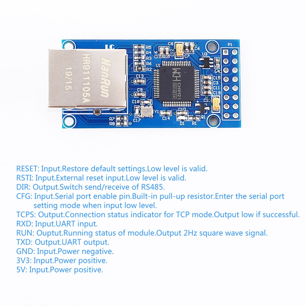 CH9121 Ethernet Controller Netwerk Module Uart Naar RJ45 Converter Ingebouwde Tcp/Ip 100M 802.3 Dc 3.3V 5V